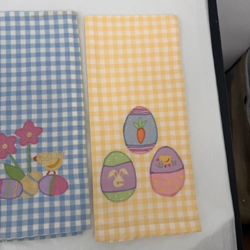 Sonoma Home Goods Kitchen Towels Easter Chick Egg Gingham 4pc Set Spring Decor